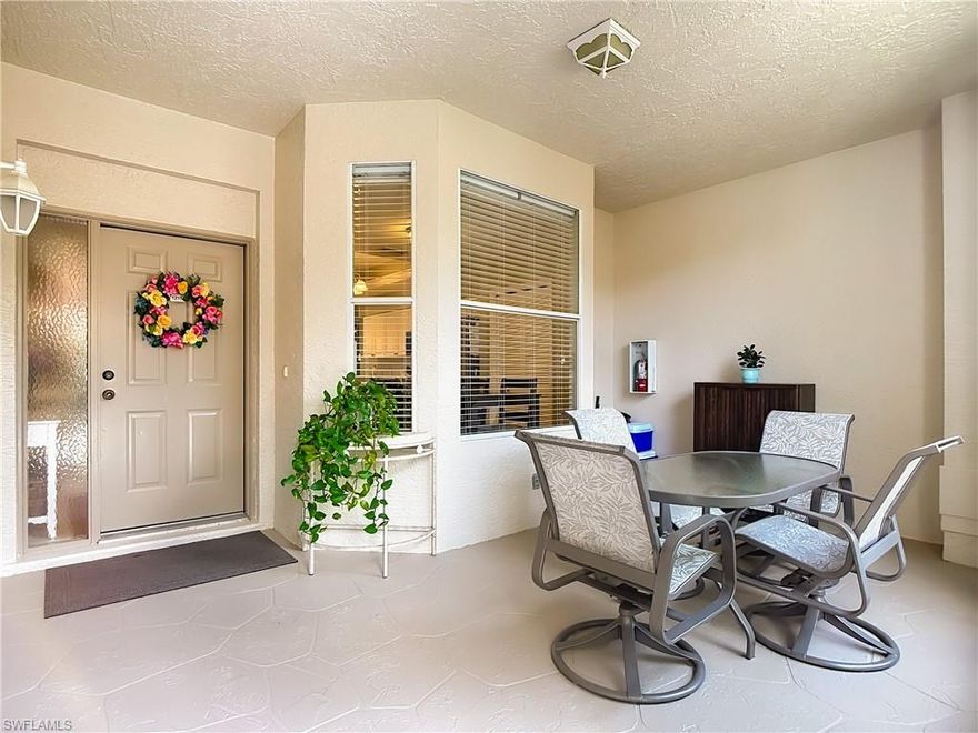 Welcome to your new first-floor Veranda condo in the highly sought-after Olde Hickory Golf & Country Club, a premier bundled golf community in Fort Myers. This spacious, beautifully maintained, one-story end unit features two bedrooms plus a den, two bathrooms, and a functional layout ideal for both seasonal or full-time living.

The home has been thoughtfully updated. 2025 updates include new A/C, water heater, impact windows and a renovated primary bath with additional storage. Other interior highlights include updated kitchen and guest bath cabinets and countertops. Modern flooring, new closet doors, crown molding, plantation shutters, and new ceiling fans are featured throughout.

For outdoor enjoyment, the unit offers dual lanais with sliders over screens for year-round flexibility. The private garage also includes a clean, epoxy-coated floor.

Olde Hickory is renowned for its low-density bundled golf (limited to 561 residences) and an active lifestyle that includes golf, tennis, and pickleball within a vibrant community atmosphere.