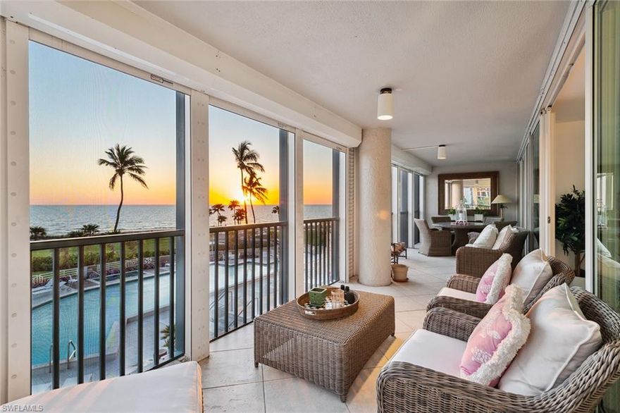 Enjoy beachfront living in this 3rd-floor residence in Vistas, located in the heart of Park Shore. This 2-bedroom home offers direct southwestern Gulf views that can be enjoyed from the expansive main balcony. Positioned on the 1st residential floor featuring wall-to-wall, floor-to-ceiling sliders and windows, flooding the space with natural light. The oversized master bedroom has direct balcony access, an oversized ensuite bathroom with a large walk-in closet and stunning gulf views. The 2nd bedroom has access to a separate balcony. This residence comes with an assigned under-building garage parking space, and the building is pet-friendly, allowing one pet up to 25 pounds. Residents of Vistas enjoy direct beach access along with other resort-style amenities including: a beachfront pool and spa, fitness center, sauna, steam room, a beautifully designed social room with a catering kitchen, four guest suites, library, bike storage 24/7 front-desk personnel, professional in-house management, bike and beach chair storage and access to the private 1.3-mile Park Shore promenade. Perfectly located just a short walk to the shops and dining located at Venetian Village and a quick drive to 5th Avenue South and 3rd Street South.