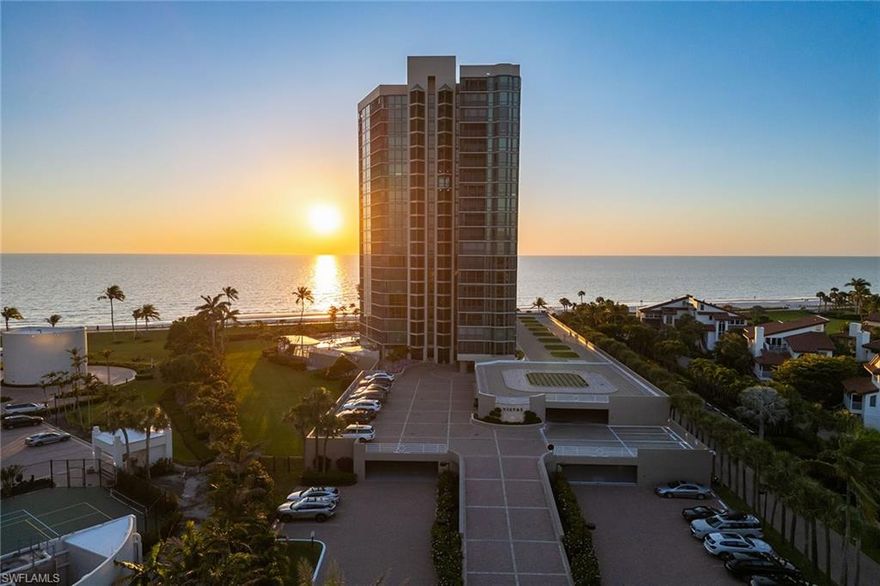 Enjoy beachfront living in this 3rd-floor residence in Vistas, located in the heart of Park Shore. This 2-bedroom home offers direct southwestern Gulf views that can be enjoyed from the expansive main balcony. Positioned on the 1st residential floor featuring wall-to-wall, floor-to-ceiling sliders and windows, flooding the space with natural light. The oversized master bedroom has direct balcony access, an oversized ensuite bathroom with a large walk-in closet and stunning gulf views. The 2nd bedroom has access to a separate balcony. This residence comes with an assigned under-building garage parking space, and the building is pet-friendly, allowing one pet up to 25 pounds. Residents of Vistas enjoy direct beach access along with other resort-style amenities including: a beachfront pool and spa, fitness center, sauna, steam room, a beautifully designed social room with a catering kitchen, four guest suites, library, bike storage 24/7 front-desk personnel, professional in-house management, bike and beach chair storage and access to the private 1.3-mile Park Shore promenade. Perfectly located just a short walk to the shops and dining located at Venetian Village and a quick drive to 5th Avenue South and 3rd Street South.