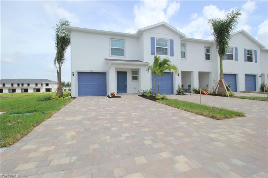 BRAND NEW, Surfside Model in beautiful North Naples community WITH LOW FEES! This premium lot/end "SMART" townhome is being offered as NEW, never "lived-in". All builder 2021 perks for 3 bed + den, 2 & 1/2 bath unit. 3 beds/2 baths, including laundry with an office/den area upstairs, also additional 1/2 bath downstairs. Very spacious with a screened lanai on lower level that faces the pond. Premium lot, end unit with oversized side yard of common area, close to additional guest parking. HOA dues include use of the amenity campus: fitness center, social room w/warming kitchen, resort style pool w/swim lanes, basketball court and tot lot. This home is within walking distance to the "under construction" development of Founder's Square with shopping, restaurants and much much more. Gated community in desired school district & easy access to I75, RSW airport, all Naples/Bonita beaches, as well as shopping, churches, and restaurants including Miromar Outlets, Waterside Shoppes, Mercado and OLDE Naples Proper/famous 5th Ave.