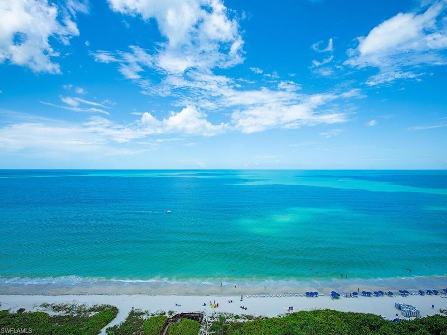 C3164-Rare high floor 5-Star Beachfront Remington largest “03” Tower JEWEL located on the perfect floor, touting an envious location, tucked smack-dab between The Naples Beachfront Ritz Carlton directly North and the Bay Colony Beach Club and Tennis Club directly South and East. From the moment you step from your private elevator into this rare JEWEL, your soul recognizes you’ve come home. This Gem’s beautifully appointed interior spaces and places artfully blend seamlessly with the generous outdoor westerly sunset Gulf front lanai offering mesmerizing, unobstructed, panoramic, tranquil, turquoise Gulf views where dolphins and manatees play, plus an equally generous easterly sunrise lanai, perfect for morning coffee. Dig your toes into Naples’ sugar white sandy beach, just steps away from your Gulf front pool, encouraging long daily sunrise or sunset strolls, or a blissful Gulf dip. Don’t forget to be pampered by the exceptional World Class Concierge services, along with the included lengthy menu of Bay Colony and Pelican Bay membership privileges.