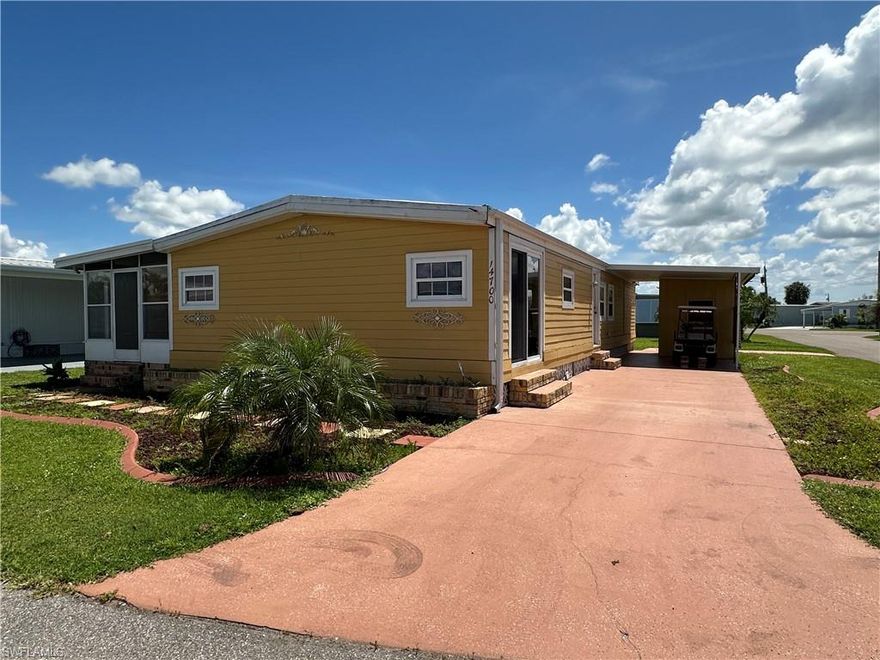 Excellent investment opportunity in this corner-lot home located in a premier 55+ Gulf-access, riverfront co-op community - SHARE INCLUDED! Property features 2 bedrooms, FLEX Room/Den and 2 bathrooms, Large owners suite with walk in closet. While the property sustained damage from Hurricane Ian, it has been remediated and cleared out. Other key upgrades include updated PVC plumbing, Miami Dade-rated windows & doors, Hardie Board exterior over Tyvek insulation & 5/8 inch sheathing plywood, a screened lanai, and 2 oversized driveways with parking for 4+ cars and enclosed utility shed. This resident-owned community is designed for the active Florida lifestyle. Enjoy two pools, hot tub, fitness center, tennis, pickleball, bocce, shuffleboard, and basketball courts. Spend evenings watching sunsets at Palm Point Park’s 9-acre waterfront preserve, or take advantage of the 81-slip marina with boat & kayak launch for direct Gulf access through Lighthouse Marina. Whether you’re an investor ready to renovate or a buyer seeking an affordable entry into Southwest Florida waterfront living, this home offers both potential and lifestyle. SOLD AS IS, CASH ONLY. No pets allowed.