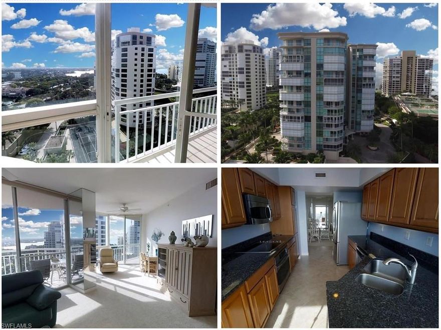 If you're looking for a great location and great view, then this is the property for you! Upon walking into this 14th story unit you can't help but notice the stunning view. Floor to ceiling windows allow one to overlook Venitian Village and the waterways, as well as a clear view of the gulf. It is truly breath taking. The split bedroom concept allows the master and guestroom to each have their own bathroom and balconies. Stainless steel appliances and granite counter tops compliment the galley kitchen. At the end of the kitchen sits an eat-in kitchen area aligned with glass windows, which allow you to enjoy the amazing view over your morning cup of coffee. Wheelchair and handicap accessible is an extra bonus of this awesome listing. In residence laundry, underground parking and plentiful storage meets all those utility needs. The building itself is nicely updated and provides and nice and relaxing pool area. Close to fine dining, shopping and the beach makes this centralized unit one you don't want to miss!
