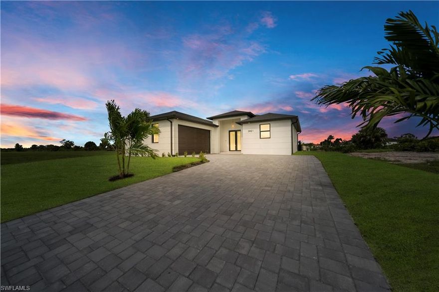 Tucked away in NW CAPE CORAL, this home provides TRANQUILITY, PEACE & PRIVACY!
Stunning modern new construction – move-in ready. Bright open-concept layout with 3 BEDROOMS + DEN, 2 BATHS, and LAUNDRY ROOM WITH WASHER & DRYER, CABINETS & SINK. Modern kitchen with STAINLESS STEEL APPLIANCES, QUARTZ COUNTERTOPS, PANTRY CLOSET, and PENDANT/RECESSED LIGHTING.
Enjoy your private FENCED POOL and serene CANAL VIEWS – perfect for relaxing or entertaining. The primary suite offers a WALK-IN CLOSET, DUAL SINKS, and spacious shower.
Additional features include IMPACT DOORS & WINDOWS, 2-CAR GARAGE WITH EPOXY FLOOR, and 2243 SQ FT UNDER ROOF. Don’t miss out – schedule your tour today!