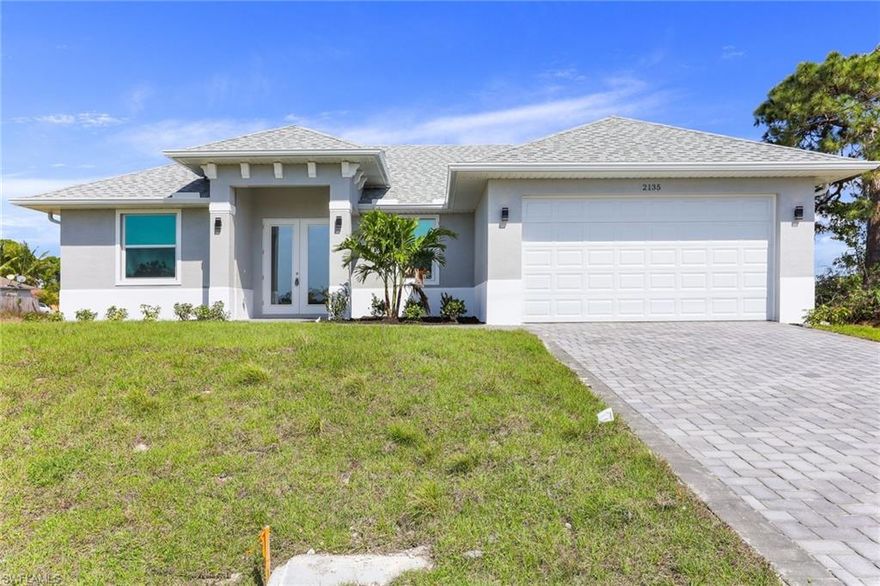 DON'T WAIT!! **Complete by second week October 2021** Welcome to NW of Cape Coral, one of the fastest growing areas in the beautiful city of Cape Coral !! This wonderful modern open concept, brand new Single Family Home "Santa Fe Model" features nearly 1,550 Sq. Ft of living space, 3 large bedroom , 2 Full new bathrooms with Quartz, 2 car garage . Freshly painted inside and out, epoxy in garage, new kitchen with soft-close cabinets, Quartz counter tops, island, new stainless steel appliances, new 8 foot tall doors, new based boards, new AC system, new light fixtures, new plumbing, new smoke detectors, alarm system new water heater, new well equipment. Home is equipped with Taex built-in pest control system, irrigation system, hurricane impact doors and windows, laundry room, Spacious master bedroom, new master bath, double-sink, 1 huge walk-in closet, new plank tile throughout the home. The location is close to many of Cape Coral top schools, closer to US 41, North Fort Myers, hospitals, shopping, dining, entertainment & less than 30 mins to SW Florida International Airport. Photos and renderings are for illustrative purposes and should never be relied upon.  Accepting FHA Loans!