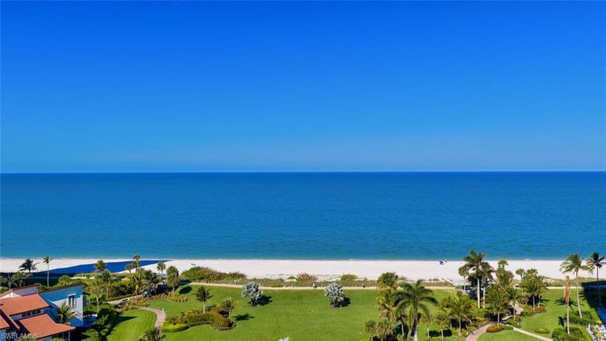 Wow factor! Amazing direct west facing views of the Gulf! Welcome to Terraces at Park Shore, where elevated coastal living meets modern convenience. This spacious 2-bedroom, 2-bathroom residence is perfectly positioned directly west-facing, offering front-row seats to nightly sunsets over the Gulf. Thoughtfully designed with a split-bedroom layout, the light-filled great room and open kitchen flow seamlessly onto a screened lanai that spans the living and dining areas, creating an ideal space to relax or entertain.
Residents enjoy resort-style amenities including a 24-hour doorman, fitness center, pool, sundeck, fire pit, and social room. Step outside to the private, paved Park Shore beach path—perfect for morning jogs or sunset strolls. Just minutes to the upscale shopping and dining of Waterside Shops and Venetian Village, this condominium offers both serenity and sophistication in one of Naples’ most desirable beachfront