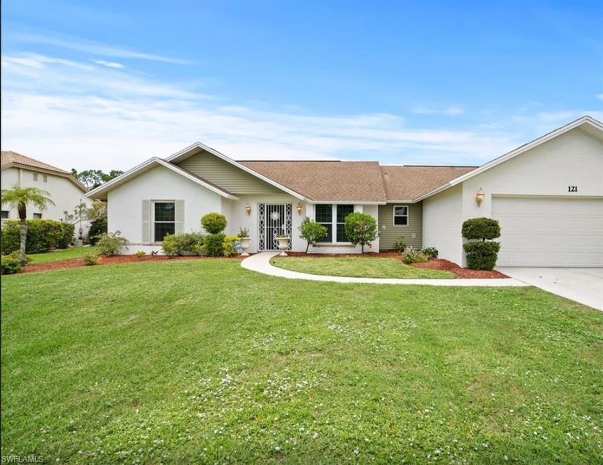 WELL APPOINTED & DESIGN INSPIRED THIS 3 BD 2.5 BATH BRICK FRONT HOME HAS PORCELAIN TILE FLOORING THRUOUT, FRESH NEUTRAL PAINT, WOOD FLOORS IN GENEROUSLY SIZED BEDROOMS, ALL WITH WALK IN CLOSETS. 2 ENSUITES WITH ITALIAN TILE & REMODELED BATHS, CLAW FOOT TUB & TRENDY DISTRESSED WOOD BARN DOOR!. WET BAR IN FAMILY ROOM,  BUILT INS WITH STORAGE,  BREAKFAST ROOM JOINS THE KITCHEN, GRANITE & STAINLESS  WITH AMPLE PREP ROOM INCLUDES CUSTOM CABINETS & ISLAND OVERLOOKING A HUGE SCREENED LANAI ON THE GOLF COURSE WITH  POOL AND WATER VIEW. PRIVACY
OFFICE FACES THE GOLF COURSE ON THE FRONT SIDE OF THE HOME AS WELL &
INCLUDES
A MURPHY BED FOR EXTRA GUESTS. 3 SLIDERS GOING TO THE POOL CREATE A LOT OF LIGHT& A GREAT FLORIDA LIFESTYLE. TWO LOUNGE AREAS & GRANITE BARTOP SURROUND  OVERSIZED POOL ALLOWING 
MULTIPLE ENTERTAINING SPACES FOR YOU & YOUR GUESTS TO WATCH THE SUNSETS. 
"LOW, LOW HOA'S" & MINUTES TO 5TH AVENUE & THIRD ST. SOUTH.
 PARADISE WITH WORLD CLASS SHOPPING & GREAT DINING IN BEAUTIFUL NAPLES, FLORIDA.
*ALL WINDOWS & DOORS ARE IMPACT GLASS * 
*2 CAR GARAGE WITH STORAGE AND EXTRA LONG DRIVEWAY FOR PARKING*CUSTOM 
GATE AT FRONT DOOR. A MUST SEE