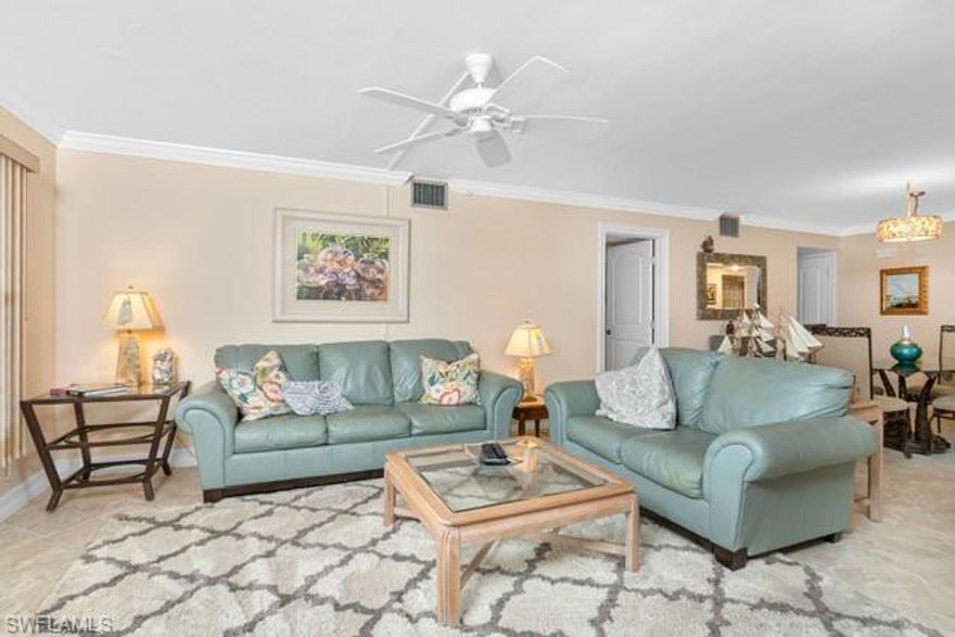 ANNUAL RENTAL AVAILABLE Enjoy the small quiet complex of just 12-owners, large community pool, walking distance to Publix (soon to open), Walgreens, Venetian Village shops, restaurants and the Private Park Shore Beach access.  This 1st floor condo is tastefully Updated with comfortable furnishings, granite kitchen, stainless appliances and open floor plan.  Living room has large window for natural light, as well as all the other rooms.  Lush landscaping views too. The den area has sliding doors and electric hurricane shutters.  The main bedroom offers ensuite bathroom and large wall to wall closet.  Guest bedroom is convenient to guest bathroom with shower and separate laundry room.  Walk out to the community pool with grill and ample seating.  Carport, vehicle car wash area and plenty of parking for your guests.