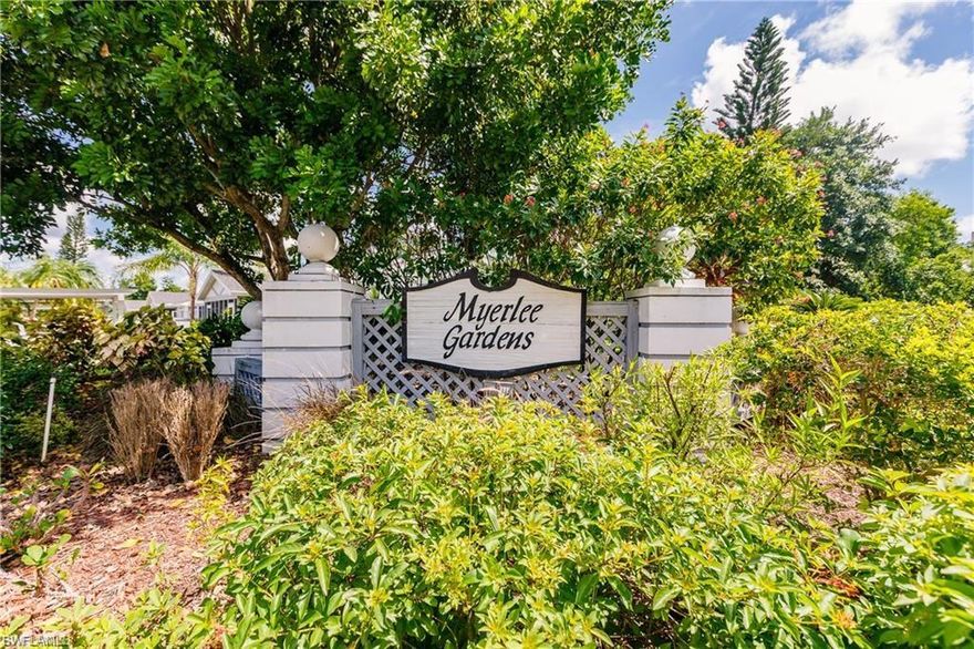 REDUCED to SELL!! This Charming Villa is located in the Active 55+ Community of Myerlee Gardens! Offering 2 bedrooms, 2 bathrooms, a screened in front porch, and a lanai in back with extra storage along with covered parking. Centrally located with quick access to the local beaches, wonderful dining, great shopping, healthcare, boating, and golfing. Nearby Myerlee Golf Course and Country Club. Tenant has moved out - all is cleaned (even the lanai has been powerwash) and ready for new owner!! What an amazing value!! Hurry schedule your private tour now!! Escape the winter months and come live the Florida Lifestyle!!