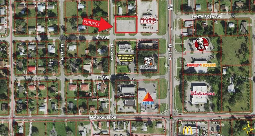 This 0.55± acre corner lot is situated behind Rib City, just one block west of the heavily traveled N 15th Street (State Road 29) and two blocks north of Immokalee Drive. Currently utilized as a paved parking lot with 39 parking spaces. RSF-3 zoning allows for a single-family dwelling, while the potential for rezoning opens up exciting possibilities for commercial use. With two road access, this lot offers multiple ingress/egress, presenting an excellent opportunity for businesses seeking accessibility and convenience.