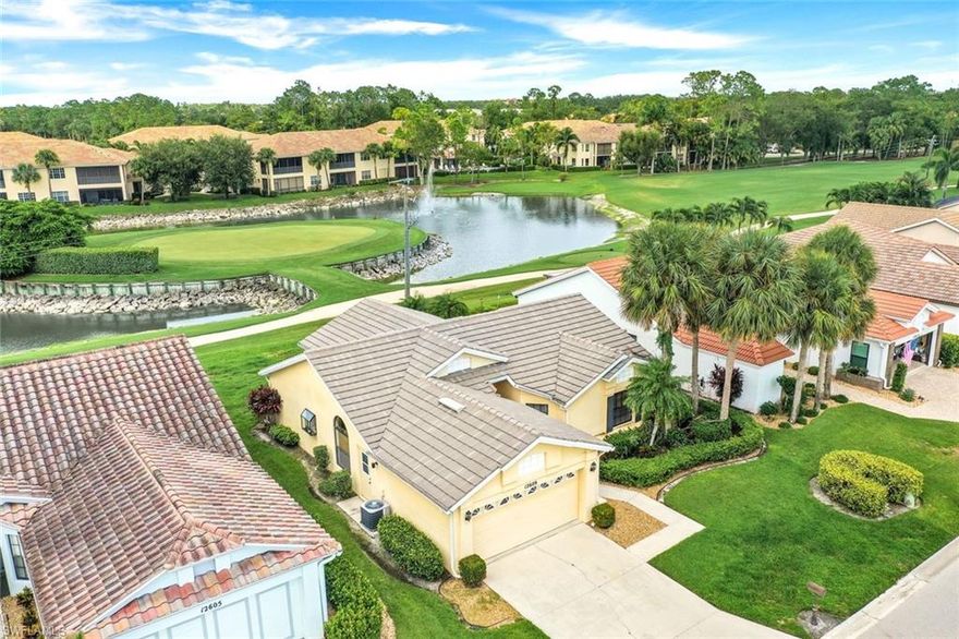 Exclusive Charter Golf Membership Included! The charter membership allows the owner to choose each year to be either a “Social Only” or “Golf/Social” member. This fully furnished 3 bed 2 bath single family home is in a prime location on 18th green and lake.  The master bedroom is a tranquil retreat, boasting beautiful views of the lake and direct access to the outdoor patio. It features a spacious en-suite bathroom, separate shower, and dual vanity sinks. The two additional bedrooms are well-appointed and offer plenty of space for family members or guests.  Perfect location within walking distance of the various amenities within the community, including the clubhouse, club patio bar, pro shop, golf simulators, activity/fitness center, pool, poolside café, tennis courts, pickleball courts, and bocce courts. Overall, this home in the Hunters Ridge Golf and Country Club community offers a luxurious and convenient living experience. With its prime location on the 18th green, exclusive charter golf membership, and proximity to various amenities, it is an ideal choice for those seeking an active lifestyle in a private golf course community!