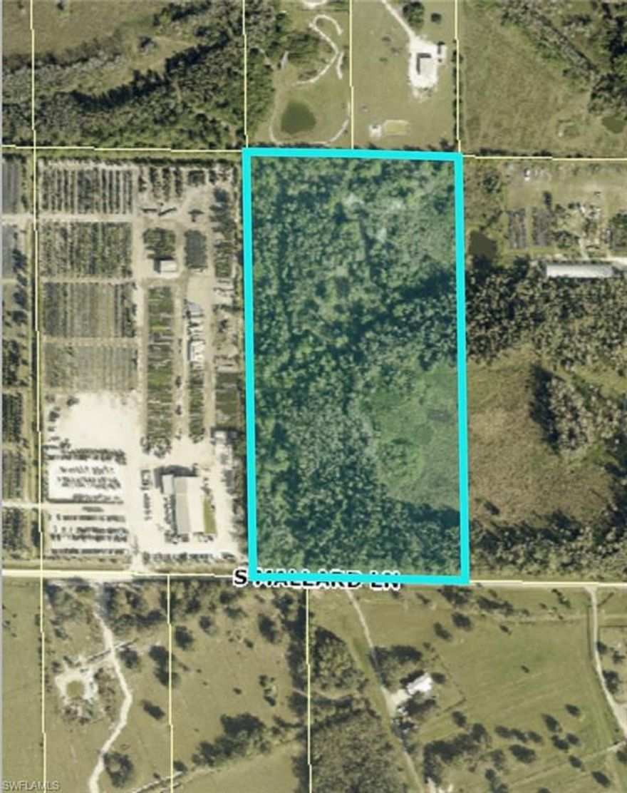 HARD TO COME BY........ 20.041 ACRES OFF ALICO RD......... JUNKAGE BOX ON PROPERTY FOR POWER, FPL TO INSTALL TRANSFORMER. ELECTRICAL POLE AT THE FRONT OF THE PROPERTY. THE ROAD IS AN FPL EASEMENT AND THE ELECTRIC IS BURIED APPROXIMATELY 3 FEET DOWN IN A PIPE. S MALLARD IS PAVED The zoning is agriculture 2. This property is right next-door to the Sunny Grove Landscaping & Nursery.