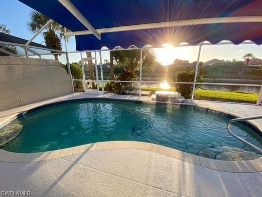 Your piece of Naples paradise awaits with this popular 2bed/2bath + open den extended Capri model, complete with its own private pool and lanai with retractable awning, which offers a perfect setting to take in the picturesque view of the lake and beautiful sunset. Just remodeled, this home features new quartz counter tops and luxury vinyl plank throughout, upgraded cabinets and all new appliances. This Villa includes a roof that was replaced in 2018, central vacuum system, hurricane shutters, & more! Village Walk offers an abundance of amenities including miles of walking & bike paths, Town Center, tennis center, bocce & pickle ball courts, fitness center, resort style pool, lap pool, library, restaurant, hair salon, post office, and a travel agency! This is a pet friendly community as well! Village Walk is less than 5 miles to Vanderbilt Beach, Mercato and everything that North Naples has to offer.