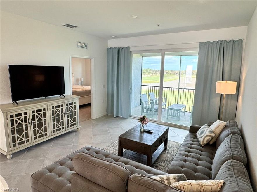 **GOLF BUNDLED ** Stunning 2-Bedroom, 2-Bathroom Golf-Bundled Terrace Property in Webb's Reserve at Babcock Ranch. This condo offers a perfect blend of luxury, convenience, and Florida living with breathtaking views of the surrounding golf course. Step inside to discover an open, airy floor plan featuring high ceilings, stylish finishes, and large windows that fill the condo with natural light. The spacious kitchen is equipped with stainless steel appliances, modern cabinetry, and granite countertops, making it a chef's dream. The open living and dining area creates an inviting space for entertaining or simply enjoying everyday life. The master suite serves as a peaceful retreat, offering a generous walk-in closet and a private en-suite bathroom with a walk-in shower. The second bedroom is also well-sized, with easy access to the second bathroom. Enjoy the outdoors on your private, screened-in lanai, where you can relax and take in the beautiful views of the golf course, perfect for morning coffee or evening cocktails. As a golf-bundled property, you’ll have exclusive access to the community’s golf course, along with a variety of other city amenities, including walking trails, parks, and the sustainable features that make Babcock Ranch unique. Located in Babcock Ranch, this property offers an unparalleled lifestyle with convenient access to shopping, dining, and entertainment. Don’t miss the opportunity to call this exceptional terrace property home! Contact us today to schedule a tour and experience the best of Webbs Reserve at Babcock Ranch! The golf membership can be transferred to the tenant during their lease. Transfer fees and golf cart/green fees applicable.