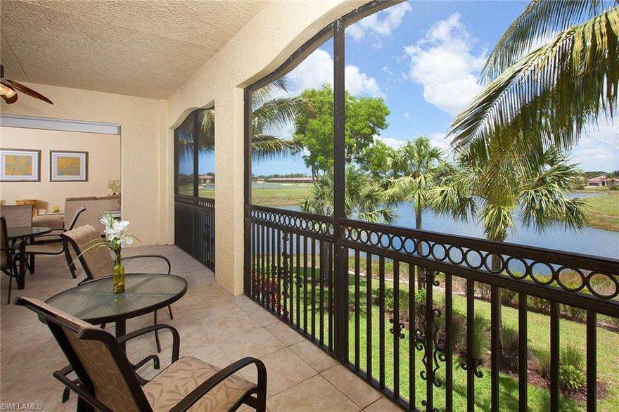 Beautiful three-bedroom-plus-den, three-bath home in desirable Callista neighborhood in Fiddler's Creek with peaceful lake views. This residence offers wood look tile throughout the living areas and the den with ceramic tile in the baths and kitchen and neutral tone carpet in the bedrooms. The kitchen offers warm cabinetry including the dishwasher face and French door refrigerator, gas cooking and wall ovens, with decorative tile backsplash and granite countertops. The spacious lanai has gorgeous lake views with plenty of space for entertaining and outdoor dining. Award-winning community with excellent amenities including fitness, tennis, dining, spa services and extensive activities and events. Golf and beach memberships are optional. Enjoy our perfect lifestyle in an outstanding location convenient to everything that Naples and Marco Island have to offer.