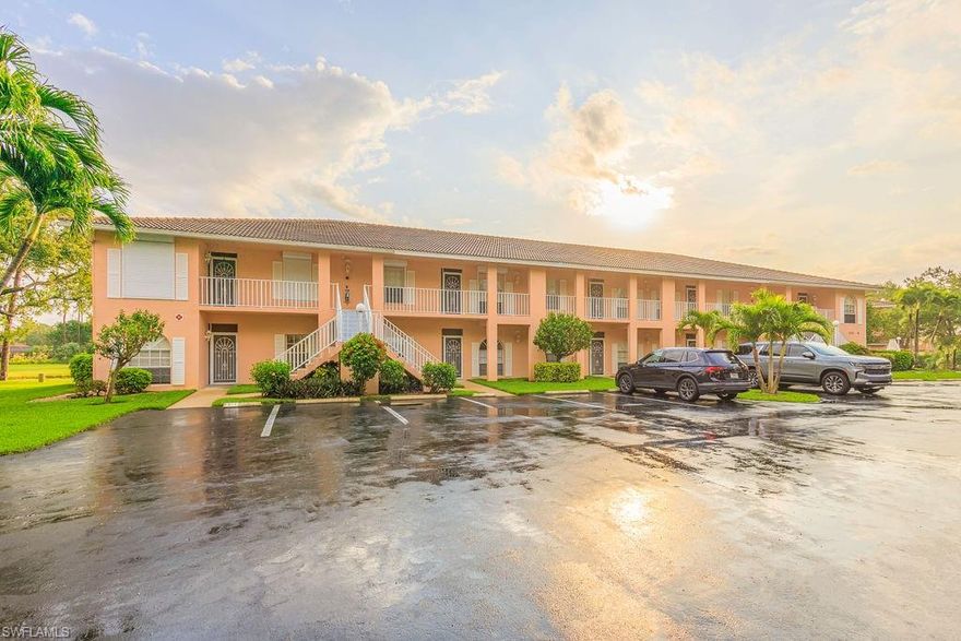 First floor corner unit with STUNNING LAKE & GOLF VIEWS! Located in the highly desirable community of Eaglewood West located in Lely Country Club. This rarely available unit offers 1249 sq ft of living space, 2 bedrooms and 2 full bathrooms, a spacious kitchen with plenty of storage and a dining room which opens up to a bright living area. Enjoy your morning cup of coffee from your screened-in lanai which overlooks the private Royal Palm Golf Course and a beautiful lake! This community weathered VERY well with the most recent hurricane. No interior damage. Just steps away from the community pool, hot tub & cabana. Conveniently nestled in a quiet community and less than a 15 minute drive to downtown Naples, 5th Avenue and white sand beaches. Plenty of restaurants, shopping and/or grocery stores within minutes!