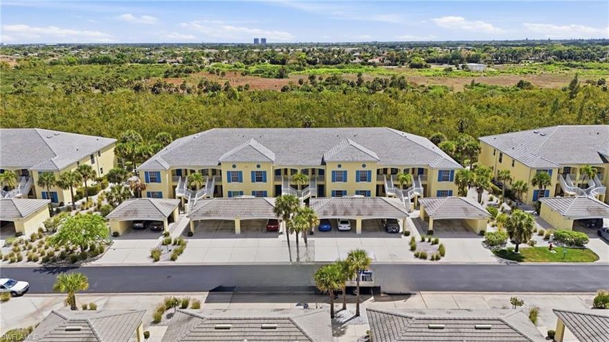 Welcome to this spectacular first floor condo overlooking the preserve in the gated community of Lucaya! This residence offers a split and open concept floor plan with 2 bedrooms plus a den & 2 full bathrooms. The kitchen boasts upgraded stainless steel appliances, chef inspired single basin sink and luxury faucet, pantry, eat in kitchen and breakfast bar. The primary suite offers more preserve views, two walk-in closets, an oversized shower, dual sinks and a toilet room. The second bedroom and bathroom are on the opposite side of the home making it perfect for guests. Den is perfect for an office, extra sitting area or space for more guests. Sit on the spacious lanai and enjoy the tranquil views of the preserve and incredible Florida sunrises. Detached carport offers 2 assigned parking spaces including one covered space and a storage closet! The community offers resort-style amenities including two pools and spa, exercise room, catering kitchen, business center with wi-fi, library and outdoor grills. Take a short 7 mile drive to the white, sandy beaches of Fort Myers Beach or Sanibel Island! Close to shopping, dining, health care facilities and so much more! This community truly offers coastal living in the heart of Fort Myers, while feeling tucked away.