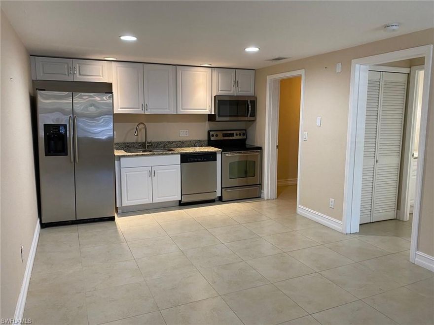 1 Bedroom / 1 Bath residence featuring a updated kitchen, granite countertops, and stainless steel appliances. Tile flooring runs throughout, complemented by a renovated bathroom and a convenient in-unit laundry room with washer and dryer. Enjoy a screened lanai with private porch entry—perfect for relaxing in the Florida breeze. 

Located in The Treetops at Naples, this community offers a prime location just minutes from Downtown Naples, world-class beaches, and Marco Island. An excellent opportunity for a rental investment or an ideal first home.