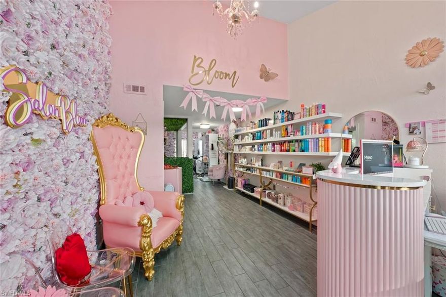 Beautifully built-out Boutique salon space available for lease! This stylish space features a welcoming reception area, retail display shelving, and an open salon layout designed to create a comfortable and inviting experience for clients. The interior offers a bright, modern aesthetic with elegant lighting, custom décor, and unique design elements that provide a memorable atmosphere and strong visual appeal. Large storefront windows offer natural light and visibility, while convenient parking allows easy access for customers. Ideal for hair stylists, estheticians, lash artists, makeup studios, or other beauty professionals looking to establish or expand their brand in a beautifully finished space without the expense of a full build-out. Salon equipment and business are not included. Lease is for space only.