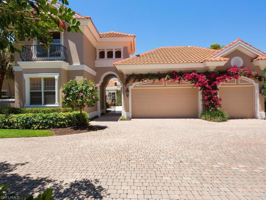 This one of a kind, expansive villa lives like a private estate.  The home is secluded on the largest lot in Isle Verde, situated on a lovely corner lot, with multiple golf course and lake views.  It is secured behind it's own private gate, in addition to the 24-hour guarded development gate.  The home boasts soaring ceilings, and an extensive renovation completed by renowned London Bay Homes.  Interior features include Italian wood floors, limestone counter-tops, and a Lutron lighting system throughout.  Exterior features include plenty of space for entertaining, with a large courtyard and multiple patios and lanai to enjoy the beautiful golf and lake views.  Swim in a huge glass tiled lap size pool and spa.  The two-story guest house has two separate suites with kitchenettes and private baths.  In addition, the home has a rare 3 car garage and extra parking.  Isle Verde is located in Pelican Bay, which offers 3 miles of beach with private access, and beachfront restaurants.  It is bordered to the north by the Ritz Carlton Hotel, and to the south by the Waterside Shops, with it's upscale shopping and dining.