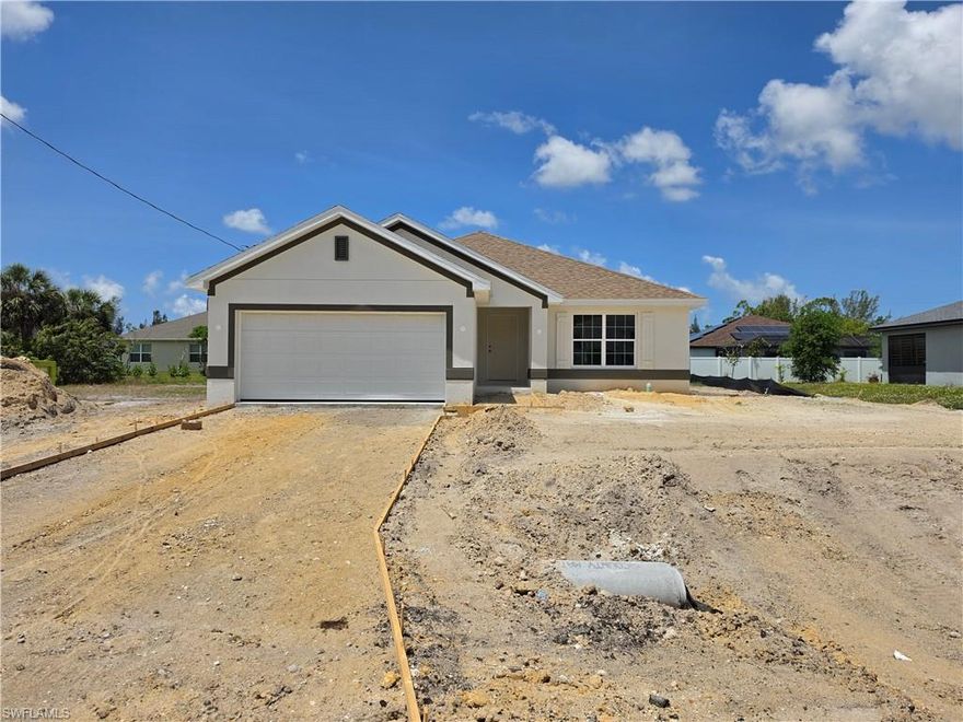 New Construction | NW Cape Coral
Experience the perfect blend of modern design and Florida living in this stunning, newly constructed 1,970 sq. ft. residence. Situated in the highly sought-after Northwest Cape Coral area, this home is move-in ready and built with meticulous attention to detail.

Interior Highlights
Step inside to an open and airy floor plan featuring upgraded tile flooring throughout—offering a seamless look and easy maintenance. The heart of the home is the gourmet kitchen, which boasts elegant granite countertops, sleek stainless steel appliances, and high-quality cabinetry. The sophisticated granite finishes extend into all bathrooms, providing a cohesive and luxurious feel.

Outdoor Living & Features
Transition effortlessly to your outdoor oasis through beautiful French doors that open onto a spacious lanai, perfect for morning coffee or evening relaxation. The exterior is just as impressive, featuring a freshly installed grass package and a digital sprinkler system to keep your Florida landscape lush and green year-round with minimal effort.

Key Features:

Square Footage: 1,970 Sq. Ft.

Location: Desirable NW Cape Coral

Flooring: Uniform tile throughout (no carpet)

Kitchen: Granite countertops & Stainless Steel appliances

Master & Guest Baths: Matching granite surfaces

Exterior: New sod and smart irrigation system
