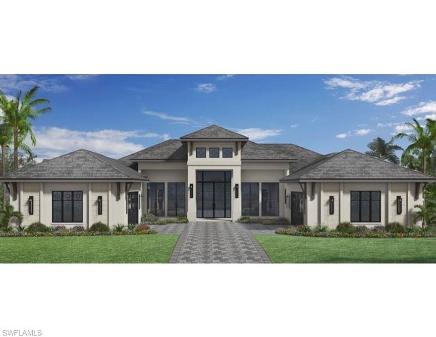 H14160 NEW CONSTRUCTION, with Transferable golf membership included. This will be your dream home! Double two car garages flank the Grand Entryway through double doors to the stunning foyer overlooking the great room to the spacious screened lanai to the fabulous backyard.  The gracious kitchen is anchored by 2 islands for ideal entertaining possibilities and the walk in Butler's Pantry offers storage, coffee bar and more options. Split bedrooms for maximum privacy, the primary suite is stunning with 2 walk-in closets, a wet bar - simply perfect for that morning beverage and evening wine down! The spa inspired bath is complete with dual sinks, jetted tub and generous walk-in shower. The study features a beautiful, coffered ceiling and is conveniently located in the primary wing.  3 guest suites, all featuring walk-in closets and full baths are located at the opposite wing. The formal Dining is lovely, again with beautiful detail to ceiling and the zero/corner sliders will offer you unobstructed access to the generous lanai for additional living space. This inviting home is under construction and ready for your individual input!