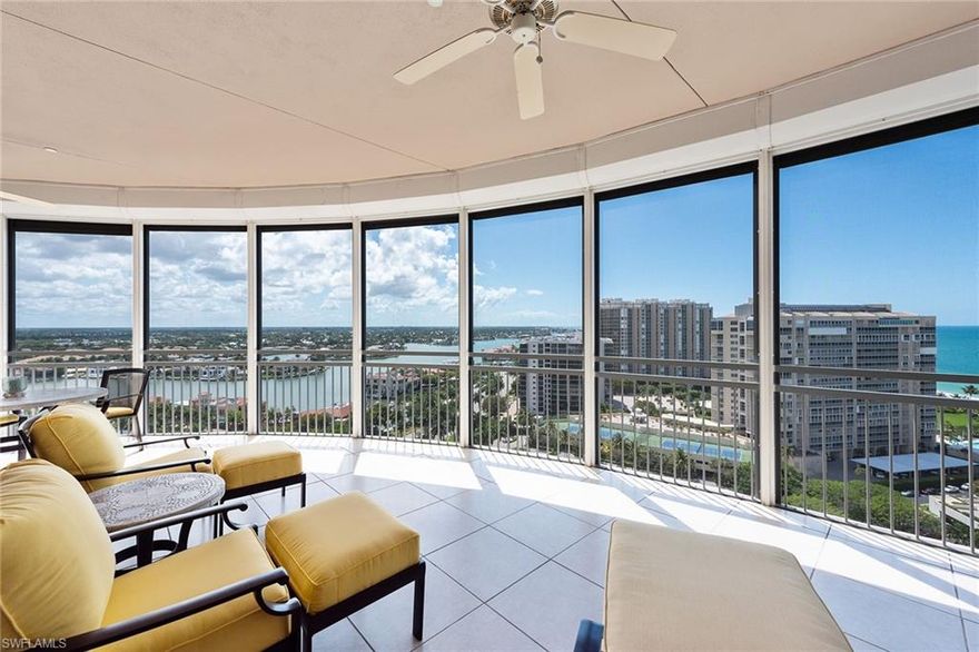 Stunning panoramic views await you in this 17th floor renovated home at Provence. Wake up to the colorful sunrise on Venetian Bay and that evening, watch the beautiful sunset, all from the comfort of your home. Two screened terraces, floor-to-ceiling windows, marble tile, custom lighting, and functional built-ins are just some of the features this home has to offer. The kitchen was opened up to enjoy more expansive views and boasts Daria Silestone countertops, beautiful cabinetry and stainless steel appliances. Located directly on the beach, Provence is the epitome of luxury living with a spectacular pool & spa, outdoor kitchen and community & board rooms. Plus, for a more active lifestyle, you have a sauna, fitness center, tennis court and the Park Shore promenade – a private 1.3-mile paved path to stroll along the beach. You’ll have peace of mind with 2 under-building parking spaces, a 24-hour lobby and on-site management. Provence is pet-friendly with 2 permitted without size restrictions. Boaters can buy or lease a slip from Venetian Bay Yacht Club, and after a day on the water, walk to the renowned dining & shopping at Venetian Village just across the street.