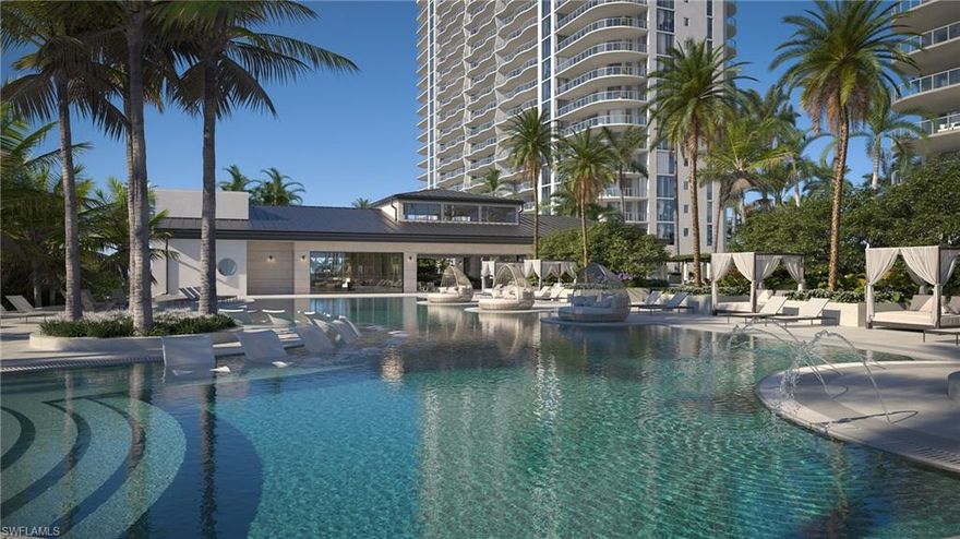 Welcome home to a brand-new coastal showpiece at Infinity at The Colony—where elevated design meets effortless, resort-caliber living. Positioned high above the shoreline, this refined residence captures sweeping Gulf and water views through expansive glass, bathing the interiors in natural light and an unmistakable sense of arrival. 

Enter via your private elevator into a bright, contemporary sanctuary with soaring ceilings and an open layout designed for both intimate evenings and sophisticated entertaining. The chef-inspired kitchen anchors the home, flowing seamlessly into the living and dining spaces—each framed by postcard-worthy vistas. 

Slide open the doors and step onto your oversized lanai, complete with a built-in grill—the perfect stage for sunrise coffee, sunset dinners, and cocktail-hour moments as the horizon glows. A second private outdoor space adds even more room to unwind, host, and savor the coastal breeze. 

Life at Infinity is a full-service experience—anchored by a standout collection of amenities designed for both indulgence and everyday ease. Spend your days among multiple resort-style pools, enjoy the convenience of a poolside restaurant, and gather effortlessly in the member’s lounge or game room. Wellness is elevated with a premier fitness center, while recreation takes center stage with pickleball courts and a PopStroke-style golf experience created by Tiger Woods’ architect—a truly unique offering in the luxury space. Even your four-legged family members are pampered with an on-site dog spa and dog park, and when the sun sets, the rooftop terrace invites unforgettable evenings with an outdoor kitchen and firepits—all complemented by 24-hour concierge service and access to The Colony’s private island beach park and the waterfront restaurant, the Bay Club. 

This isn’t just a residence—it’s luxury coastal living, perfected. Renderings are the property of the developer and may not reflect the actual unit.