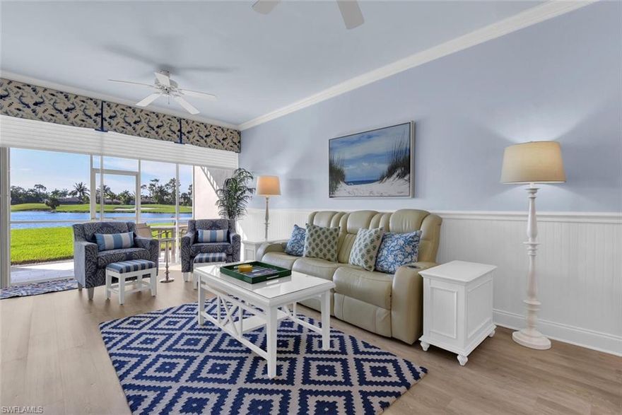 Our Seagrape golf villa is a luxury renovated condo in Lely Resort's Greenlinks community, offered for rental exclusively through The Holiday Life! This completely updated unit features 2 King size bedrooms with beautiful bedding, bathrooms with pebble stone tile, granite and Corian countertops, new stainless steel appliances, and all new tile, premium carpeting and furniture throughout. The screened lanai has one of Greenlinks best views over the lake and golf course and is super quiet and peaceful, as it is located at the back of the community. Recline on the leather sofa with theater style seats to watch the flat screen HDTV and enjoy views out to the lake beyond. Another sitting area at the front of the condo has another flat screen and both bedrooms have televisions so there is space for everyone to relax! The dining room seats 6 and has a beautiful built in mini bar and designer lighting for great ambiance during meal time inside - or dine alfresco on the lanai! Greenlinks at Lely Resort was designed as a tropical haven for golf enthusiasts, complete with plenty of features to keep non-golfers happy too! If you are a golfer, a bonus of renting in Greenlinks is that you are eligible for free or discounted golf greens fees at Lely's championship, 4 star Flamingo & Mustang Courses! Discounted rates are available from during the winter and spring high season. Discounted rates vary based on date and time of day - inquire for details! The community is located directly next door to the clubhouse for Lely Resort's 4 Star Rated, championship Flamingo and Mustang Golf Courses. Walk over and enjoy the practice facilities, browse the pro shop, or enjoy a meal or cocktail at Sam Snead's Bar & Grill overlooking the course. In addition to golf amenities, the community offers a private clubhouse with a fitness center and resort style pool area and hot tub for owners and guests. Please note that access to the owner's mailbox is not provided with this unit.