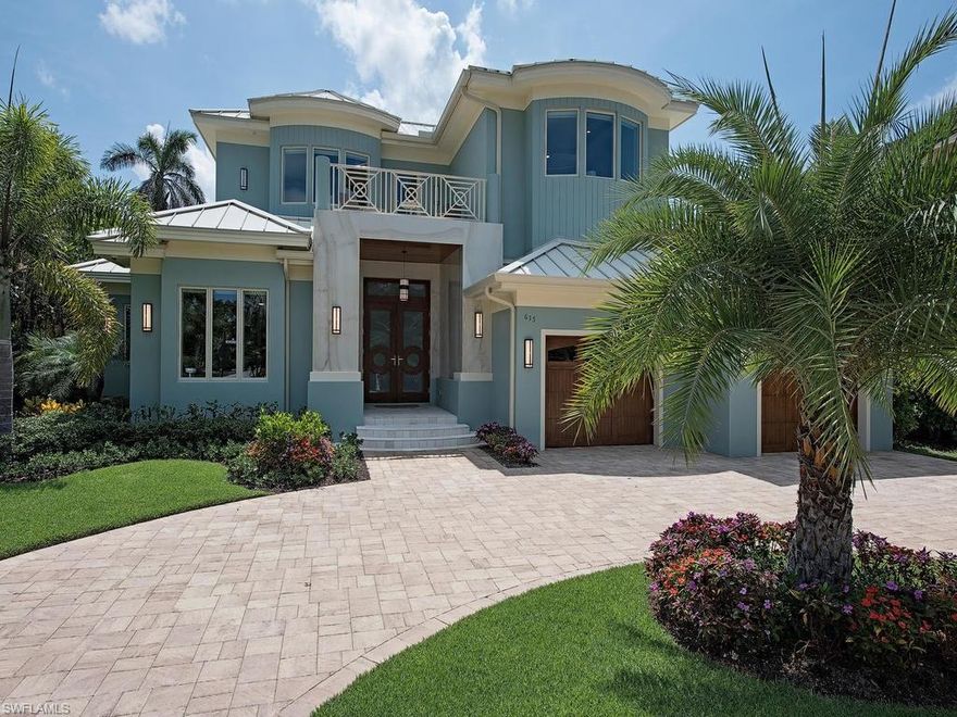 H.13323 - Idyllic residence nestled on Spring Lake and just 4 doors to the iconic 5th Avenue S. shopping/dining and 4 blocks to the beach. This newly built home features Coastal styled architecture and striking finishes that complement a design that is wonderfully well-suited to today’s buyers. This ideal floorplan includes 5,857 Sq. ft. U/A, open great room concept, Master + guest suite on the first floor and 3-bedroom suites + den on 2nd floor along with large family room. The front elevation exhibits a bold, fresh style with tongue & groove paneling, marble stonework entranceway and standing seam metal roof. Features include wood grain tile flooring, coffered ceilings with tongue & groove paneling, fireplace, wine room and 3-car collector’s garage. The gourmet kitchen includes top-of-the line appliances, floor-to-ceiling cabinetry, multiple sinks and walk-in pantry with 2nd refrigerator. The spacious master suite has his/her closets and his/her baths. Ideally suited for entertaining with its custom infinity edge pool/spa with lake views, gas firepit and gas fireplace, summer kitchen and screens and shutters on the lanai.  This home provides the ultimate in Olde Naples living!