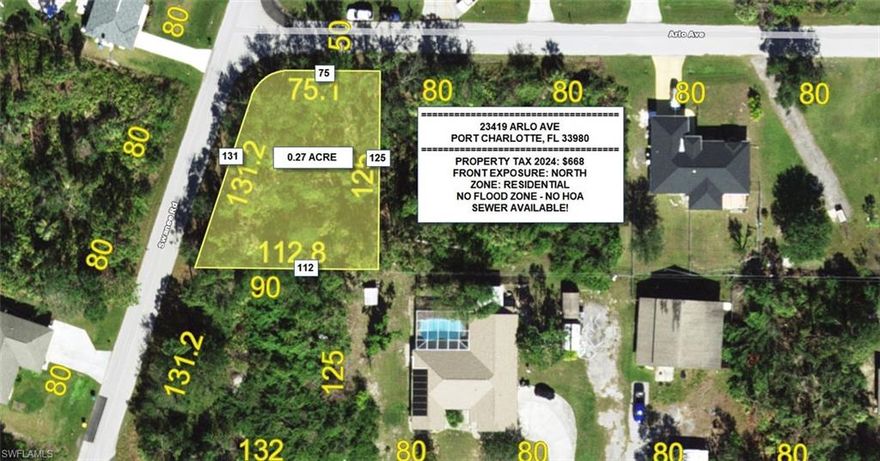 Great opportunity to own a residential lot in a quiet and established neighborhood of Port Charlotte. This property offers convenient access to major roadways such as US-41, Kings Hwy, and I-75, placing you close to shopping, dining, medical facilities, schools, and entertainment. The lot provides spacious space for a single-family home with room for outdoor living, a pool, or future expansion.
The seller is also offering the adjacent lot at 23418 Wickens Ave, giving buyers the rare option to purchase two side-by-side lots. Perfect for anyone looking to build a larger home, create extra privacy, or hold an additional investment property.