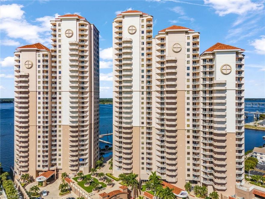 This is IT!  Your new home away from home! Whether you are a full-time resident or snowbird,  the spectacular soaring river and downtown views welcome you to this lovely 32nd floor High Point Place residence! This spacious end-unit has  2 bedrooms plus den and 2 1/2 baths. Step off the elevator into your own private & secure elevator lobby. You and your guests will spend hours on the screened balcony enjoying the private, ever-changing views of downtown and the Caloosahatchee River. This is a wonderful home for entertaining with a chef-friendly kitchen with stainless appliances, granite counters, and large pantry. The separate dining area for "formal" dining plus breakfast bar for meals on-the-go. Master bedroom with ensuite bath, large walk-in closet and access to the balcony. Guest quarters are separate from the living area for peace and quiet after a busy day in sunny SW FL! Healthy condo association with fully funded reserves. SIRS report completed in May, 2024. Much to do at HPP including Friday night Happy Hours, special social events & parties, water aerobics, fitness center, pool/hot tub. Even more to do downtown: Music Walk, Art Walk, dining, entertainment, shopping! High Point Place is the "Crown Jewel" of the downtown river district. Come see why, then get ready to buy! You are going to love your new condo lifestyle! Welcome home to HPP! Exciting News: The Legacy Harbour Marina next door to HPP, will be re-opening in the 1st quarter of 2026!