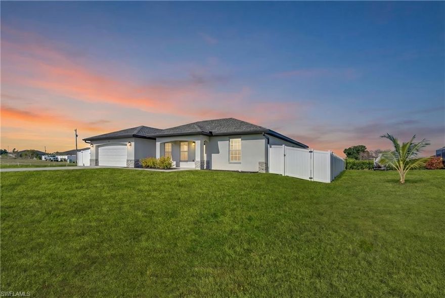 Welcome to this stunning 2022-built home offering the perfect blend of modern comfort and effortless style. Featuring 4 spacious bedrooms, 2 beautifully appointed bathrooms, and over 1,800 square feet of living space, this home is designed to impress from the moment you arrive.
Boasting eye-catching, scroll-stopping curb appeal, the property welcomes you with a fresh, contemporary exterior and a fully fenced private backyard—ideal for relaxing, entertaining, or giving pets and family plenty of room to roam. There’s even ample space to add your dream pool and create your own outdoor oasis.
Inside, you’ll find a thoughtfully designed split floorplan that provides both privacy and functionality, enhanced by soaring vaulted ceilings that create a bright, open, and airy feel throughout the main living spaces. The home comes partially furnished for added convenience and features a stylish kitchen equipped with sleek stainless steel appliances.
Additional highlights include impact-resistant windows and doors for peace of mind and energy efficiency, as well as an epoxy-coated garage floor that adds durability and a polished finish.
Enjoy the convenience of city water and sewer already connected, along with a prime location just minutes from popular restaurants, dining, and entertainment options.
This home truly checks every box—modern construction, desirable upgrades, and unbeatable lifestyle convenience. Don’t miss your opportunity to make it yours!