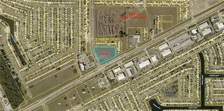 2.88 acres at signalized intersection (125,605 sf), Zoning is Commercial Corridor, Land Use is within the Pine Island Road District, Owl zone yes, currently the annual average daily traffic count is 54,000 vehicles per day. Over 350 feet of frontage on Pine Island Road and 400' on Andalusia Blvd.