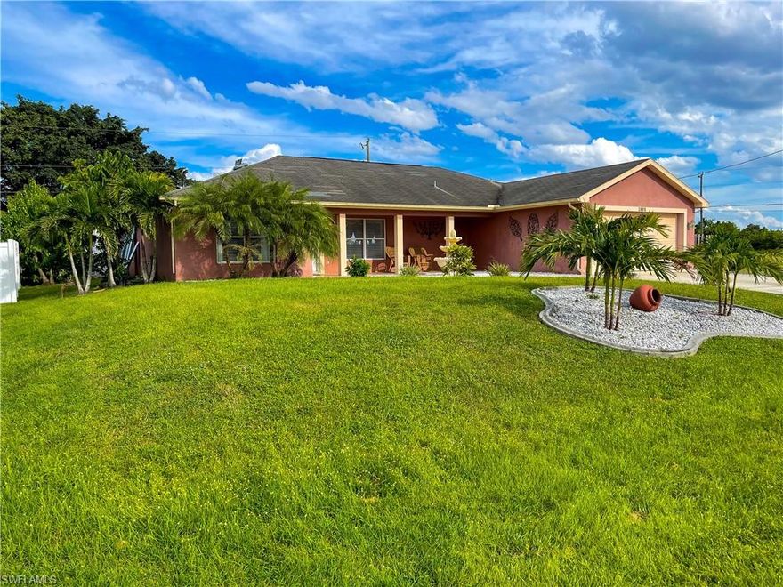 This is a completely remodeled 4 bedroom 3 bath home with a pool and amazing location in NE Cape Coral with city water and ALL ASSESSMENTS PAID. The garage is being occupied as a 5th room. This house has had everything remodeled from granite kitchen counter tops, furniture, beautiful 24x24 porcelain tiles throughout the entire home, bathroom and showers and much more. This home offers a gazebo with a kitchen/bar with a VERY spacious backyard with pavers surrounding the entire backside which is also fully fenced. This home has much more to offer and too much to put into words.