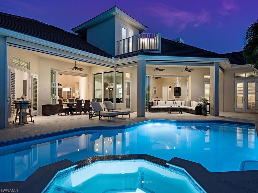 Situated on an oversized lot in the estate section of Royal Harbor this property has been completely renovated with a new roof, impact windows and doors, whole house generator and magnificent gourmet kitchen. This impeccably maintained home boasts exquisite finishes throughout. The stunning kitchen and family room area with Italian teak flooring features casual dining, breakfast bar, fireplace, and beverage center. The spacious first floor master bedroom retreat includes an impeccably designed master bath with marble flooring, soaking tub, separate shower, and dual closets. Every main room opens to the re-designed pool, spa, lanai, and terraced wood deck areas. Tropical landscaped grounds and western exposure complete this inviting outdoor living space for relaxed family living or entertaining friends. Located on intersecting canals, the deep water dock with lift provides quick, direct access to Naples Bay and the Gulf of Mexico.