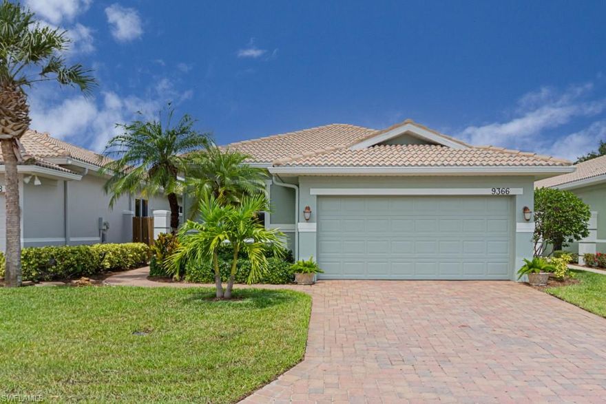 Don't miss this one!  Great curb appeal on this Picasso model [2 bedrooms plus den] with a paver driveway and walkways.  The kitchen is a dream with 42" pecan cabinetry with drawer pull-outs and newer stainless appliances quartz counter-tops and a GAS stove.  Washer & Dryer new in 2020. Plantations shutters through out. There is a whole house water filtration system, custom closets in the Master, HVAC 2017 and H/W in 2018.  The garage has additional storage racks and a manual screen system for the garage.  This home was built with IMPACT RESISTANT windows and doors.   Pelican Preserve is an active adult community offering the most amazing array of activates and is also located close to the airport, restaurants, shopping, hospitals and of course --just a short drive to  our beaches.