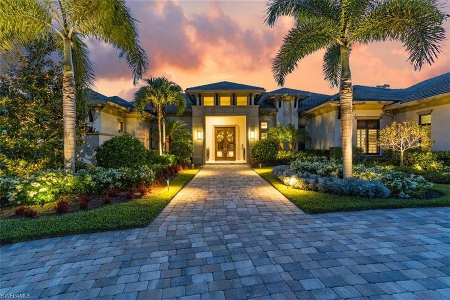 H2333 - Prepare to be dazzled upon entering this extraordinary McGarvey custom built home as you are immediately drawn to the outside and sweeping views of the 18th fairway. Every corner of this well designed open-concept floor plan offers purpose and savvy design.The heart of the home features a gourmet kitchen with two islands, Wolf appliances, two dishwashers, built-in coffee maker plus a dining area with dual-sided fireplace and spacious family room with built-ins and unobstructed views. The well-appointed master wing features hardwood flooring, custom his/hers closets and spa style bathroom. A huge theatre room with built in desk for second office, temperature-controlled wine room, separate bar and beverage center, private study plus full house generator and Smart home features complete the picture. The expansive lanai offers panoramic super screens to enjoy sunsets and sunny days. Al fresco dining from a variety of seating areas, dual fireplace, outdoor kitchen with Wolf appliances and a resort style saltwater pool beckon day and night. Water and air filtration systems, tons of storage and so many bells and whistles! FULL GOLF MEMBERSHIP AND BEACH CLUB MEMBERSHIP AVAILABLE!