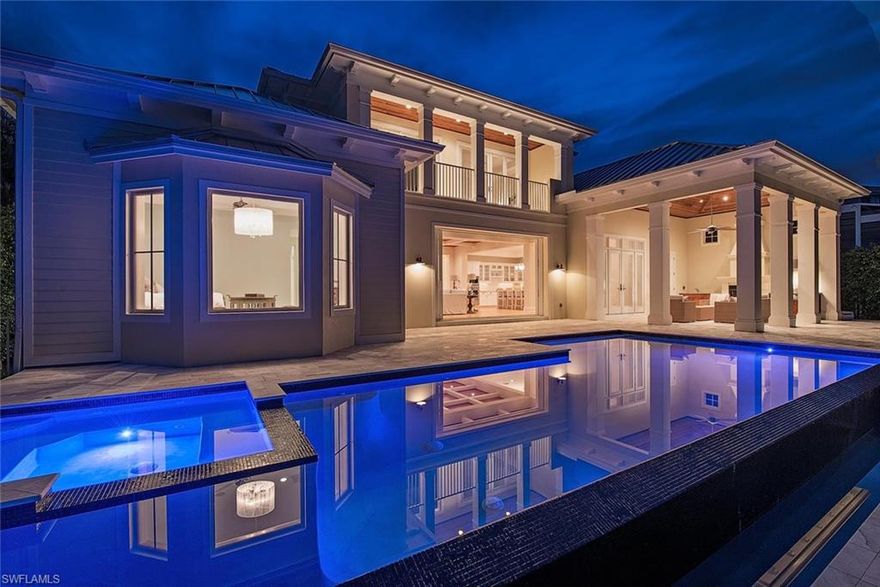 H.11007 When you open the door to "Coastal View" you will be swept away by the spectacular wide-water panorama of Haldeman Creek and the natural beauty of the mangroves beyond. Created and built by Foresite Homes and designed by premier architectural firm Stofft Cooney, this beautiful new coastal styled home encompasses over 4600 square feet of interior living area. The home was designed to take in the beautiful water views from the great room, kitchen and breakfast rooms as well as the master bedroom. The spacious first floor master suite has an elegant bath with his and her vanities, and a luxurious make-up desk with dressing room and huge walk-in closet. Upstairs are three large bedroom suites each with great views and expansive covered balconies. Outside living areas include a lanai with gas fireplace and outdoor kitchen adjacent to the infinity edge pool and spa. A dock with boat lift await your watercraft.  This beautiful home offers the best of coastal living in Royal Harbor.