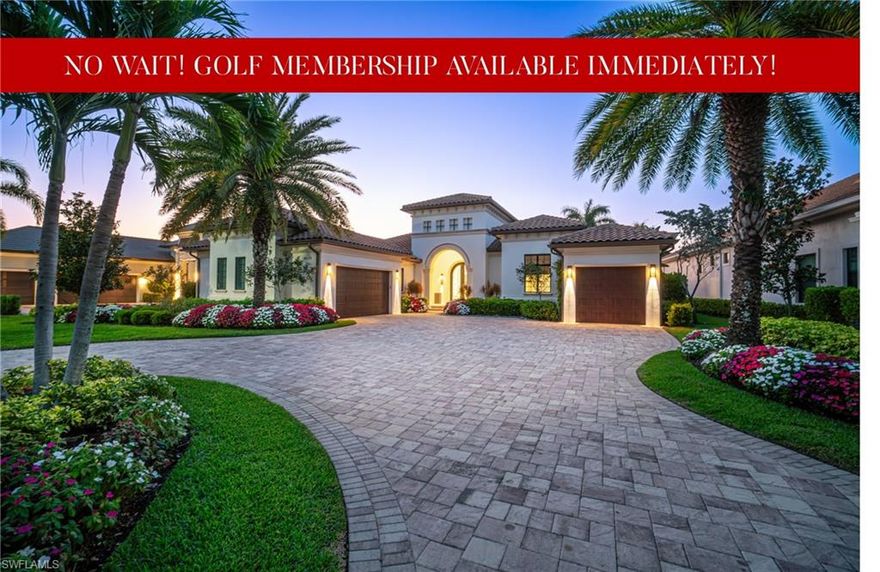 IMMEDIATE GOLF MEMBERSHIP AVAILABLE! Beautiful state-of-the-art masterpiece with unobstructed golf course and lake views offered in coveted Talis Park! Enjoy the 9th hole fairway, serene lake & Talis Park clubhouse from the comfort of your backyard! This contemporary delight features a 3-car garage, 4 bedrooms + den, & 4.5 bathrooms, including a private casita. Only the finest features & finishes can be found in this home including 2 new whole-house generators (2023), hurricane impact windows & sliders, Lutron lighting system, marble flooring & a redesigned entry with soaring high coffered ceilings. Open floor plan & zero corner pocketing sliders create a seamless transition from the sophisticated interior to the outdoor oasis with a pool/spa, sun shelf, outdoor fireplace, fenced yard, electric retracting screens & summer kitchen, which includes a sink, grill, burners & mini fridge. The backyard has been upgraded to provide an exceptional entertaining experience, featuring a newly added spa with a water feature & fire pits, as well as a resurfaced pool. Chef’s kitchen offers white cabinetry, glass tiled backsplash, granite counters & high-end appliances including a Viking stove top, microwave & double oven, Sub-Zero built-in fridge & full-sized wine fridge and new Bosch dishwasher. The spacious primary suite features sweeping golf course views, private entry to the lanai, dual walk-in closets & a spa-like bath with dual vanities and an expansive shower with multiple showerheads. Other features include 2 new mini-split HVACs (2023) servicing the garages, Sonos sound system, intercom system, Hunter Douglas electric blinds, new large capacity Samsung washer/dryer, new interior painting in all main living areas, new updated landscaping, new outdoor electrical for entertaining & holiday lights and linear AC vents. North Naples’ coveted Talis Park community offers a newly renovated award-winning golf course, private beach shuttle, multiple restaurants, state-of-the-art fitness center, spa, tennis, bocce & pickleball. This extraordinary home exemplifies the epitome of luxurious golf course living.