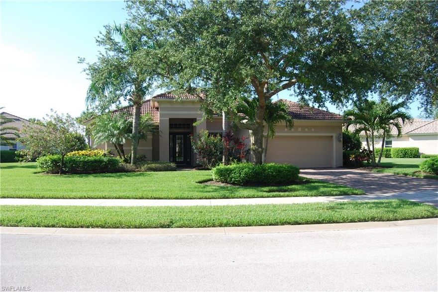 Amazing full long Lake View on Large lot! Lovely Home features 4 bedrooms and 3 baths, (one could serve as a Moms quarters) formal DR and LR, spacious Family room.  Island Kitchen with Tall cabinets, wood pull out drawers, extra prep sink, stainless steel appliances and Corian countertops. Interior has tall 14’ ceilings - 3 tray with crown molding, Hardwood floors throughout (3 BR’s have carpet), Plantation shutters, walls are insulated between rooms that offers quiet in each area. Entertain with the Open floor plan with lots windows and light.  Spacious MB overlooks Lake, bath has garden tub and glass shower.  Split bedrooms with separate baths (one goes out to lanai which has room for a pool), laundry rm with cabinets & tub. Huge Extended Lanai with half covered area. New Roof July 2020, AC (2014), HWT (2019) Storm protection including Electric shutters on Lanai.  A plus to this home is the extended deep garage with storage racks above the garage door.  Beautifully landscaped, long drive with pavers and one of the best lots in the community.  Located close to shopping, schools, I-75, Beaches & Airport. Hawthorne is a gated community, clubhouse, pools, exercise rooms, and tennis.