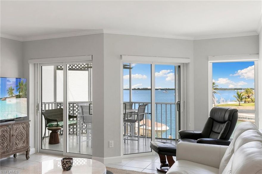TWO side-by-side deeded boat slips totaling 60 feet, offering space for a larger vessel, and quick, direct access to the Gulf. A rarity on Marco Island, this is the kind of waterfront opportunity boaters wait for.
Experience effortless island living in this stylishly updated 2-bedroom, 2-bath condo with breathtaking wide water views of Factory Bay and the Marco River. Offered turnkey, the home features a bright, open floor plan, tasteful furnishings, and a seamless flow for relaxed living or entertaining.
The versatile second bedroom easily functions as a guest space or home office, complete with a space-saving queen Murphy bed, while the primary suite offers a spacious layout including a walk-in closet. Step out onto your screened lanai and enjoy front-row seats to dolphins playing and boats gliding by--your own private slice of paradise. In unit washer & dryer. New Impact slider doors and windows installed in 2023. Located in the pristine Grand Bay, a pet friendly community, residents enjoy resort-style amenities including a pool, pickleball, kayak storage, and a floating dock for easy launch. Additional conveniences include a covered parking space ideally situated next to the elevator and an easy on/off island location close to dining, shopping, and the charm of Olde Marco.
Move In Ready...A combination of boating convenience, waterfront beauty, and effortless coastal living--this waterfront gem offers everything you need to fully embrace the Marco Island lifestyle.