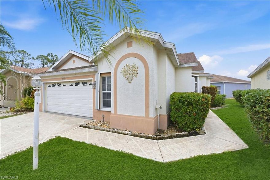 Discover the perfect blend of comfort and convenience in this charming 3-bedroom, 2-bathroom, 2 car garage patio home nestled within the sought-after Island Club at Corkscrew Woodlands community. This well-designed 1,207 square foot home offers an inviting space ideal for those seeking a relaxed Florida lifestyle. Step inside to find a thoughtfully arranged living space that maximizes every square foot. The open floor plan creates a seamless flow. With a spacious 2-car garage, you'll enjoy ample storage and protected parking for your vehicles. Hurricane shutters for all windows. Residents of Island Club at Corkscrew Woodlands enjoy exceptional HOA amenities including a sparkling community pool, welcoming clubhouse, versatile community room, and courts for both pickleball and shuffleboard enthusiasts. Whether you're looking to stay active or socialize with neighbors, this community delivers. The neighborhood's prime Estero location places you moments away from Coconut Point, Miromar Outlets, Hertz Arena, Publix, RSW, quick access to Interstate 75 connects you to all that Southwest Florida offers, from pristine beaches to vibrant dining and entertainment.
