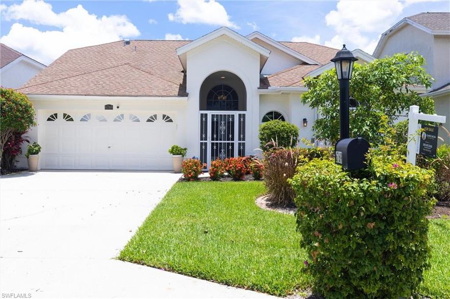 Consider this home your daily destination in a sought-after community Berkshire Lakes. 3 Bedrooms, 2 Bathrooms, 2 car garage, No Carpeted areas.  The master bedroom has a large walk-in closet and a special outdoor space near the pool area just beyond your master bathroom equipped with a separate shower and jetted tub.  The kitchen is central to the  great room and dining area which continues onto  a lovely private pool area  with a large under truss patio area. Choose to float around within the screen enclosure, relax in the sun or under the stars in the large extended patio designed with pavers. Berkshire Lakes  has a heated community pool, lap pool, fitness center, clubhouse, tennis courts, bocce ball, billiards room, ballroom, library, and playground. You will have just a short drive to downtown Naples, world-class restaurants, upscale shopping, a vibrant entertainment and white-sand beaches.