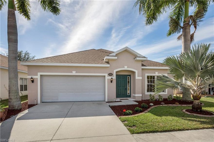 Move right in! Incredibly low HOA fees and excellent move-in condition combine to make this home the smart choice. Spacious and open with 3 bedrooms plus den, 2 bathrooms, 2 car garage, large kitchen with brand new stainless steel appliances, fresh paint, and beautiful upgrades throughout this one-owner home. Enjoy a variety of established fruit trees in your backyard, visit the community pool and amenities, or watch the big game in your pre-wired surround sound living room. Gated community of Gladiolus Preserve is located just minutes from HealthPark Hospital, grocery stores, shopping and dining and less than 15 minutes to the sandy beaches of Southwest Florida! Don't miss out- schedule your showing now!