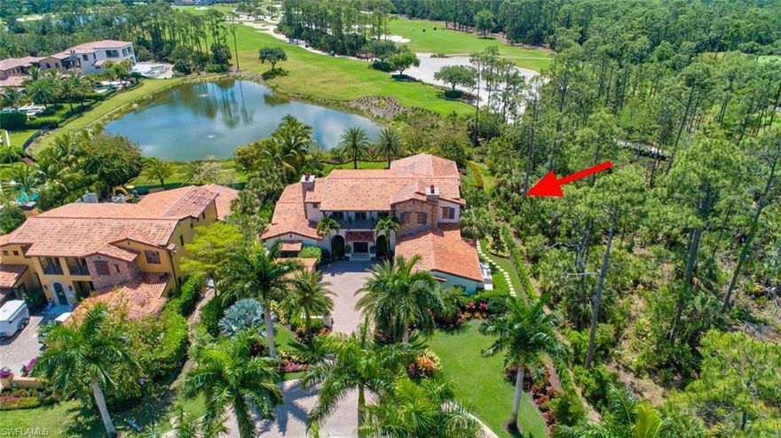 JUST REDUCED $500,000! IMMEDIATE FULL GOLF MEMBERSHIP! One of the best locations and views in Mediterra. Ideally located at the end of a cul de sac with rear southern lake and golf course views and no home next to it. Views of the new 16million dollar clubhouse in the distance! There isn't a comparable property within the gates of Mediterra. From the moment you cross the threshold, you are greeted by the warmth of this estate home’s professionally decorated and furnished interior. The formal living & dining rooms have a beautiful view of the pool through the pocketing sliding doors leading to a covered lanai with automated screens.  The spacious family room off the kitchen has 90° pocketing sliders leading to the 2nd covered lanai complete with a full outdoor kitchen, entertaining area and open-air pool, spa and gardens.  Want an even better view?  Take the elevator to the 2nd level loft and step onto the covered balcony.  Your guests can enjoy the game room or just relax in their guest suites also with balcony access.  Full hurricane protection includes a whole house generator.  Multiple levels of membership are available at the award winning Mediterra Golf & beach club.