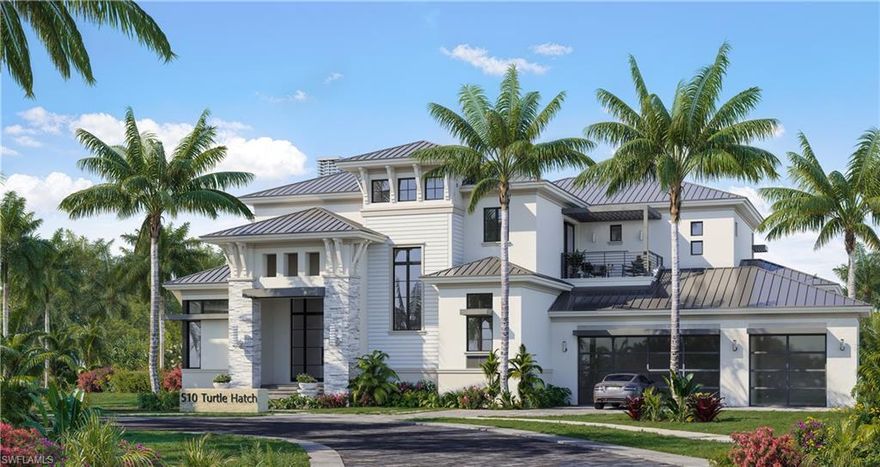 Introducing 510 Turtle Hatch Lane, a brand-new coastal-contemporary masterpiece in Park Shore crafted by The Lykos Group with architecture by New Architectura, interiors by Mosaic, and landscaping by Metis Design. Spanning approximately 5,200 sq. ft. under air and nearly 7100 total sq. ft., this two-story estate blends timeless coastal elegance with state-of-the-art comfort. A light-filled open floor plan features a grand great room, gourmet kitchen with Sub-Zero and Wolf appliances, custom cabinetry, and a striking glass-enclosed artfully designed wine display. With 4 bedrooms + study, 5 full and 2 half baths, elevator, and second-floor loft with a private balcony ans sunset views, this home is designed for effortless living and entertaining.
Outdoors, a covered lanai with full summer kitchen overlooks a resort-style pool and spa surrounded by lush landscaping and shellstone decking. Additional highlights include a 3-car garage, whole-house generator, motorized storm shutters, and designer details from wide-plank white oak floors to custom ceilings. Every detail of this residence embodies refined coastal Naples luxury — all just moments from the Gulf beaches, Venetian Village, Waterside shops and world-class dining. Come Live Your Dream Naples in this coastal oasis with Private Park Shore beach access and work with the best in Naples to choose all finishes to make this exactly what you envision.