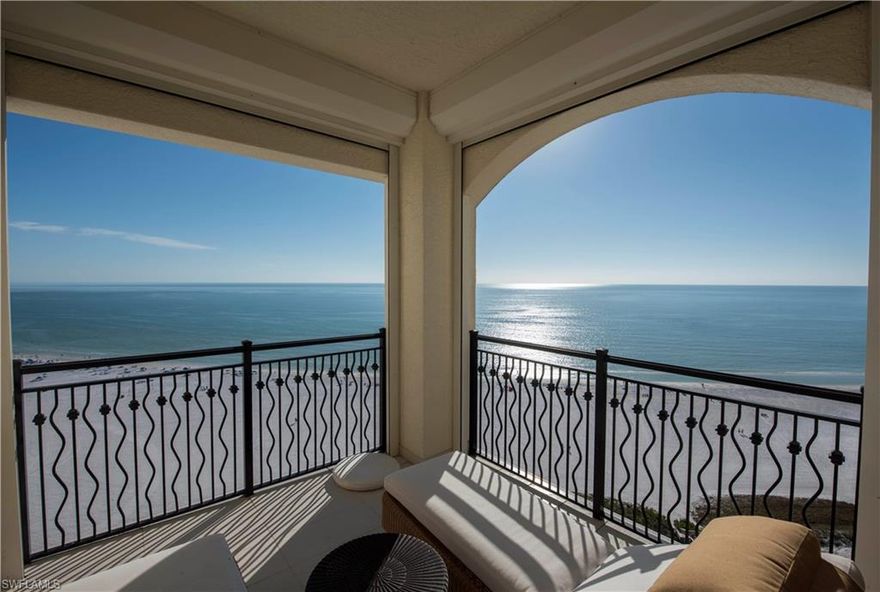 Welcome to the prestigious Madeira.  Rarely available, unit 1506 is a hidden gem and is one of only four Estate residences.  Exit the private elevator and enter the foyer, your eyes are immediately engulfed by wide water views in the formal living and dining rooms.  The main living areas are wrapped in an extensive lanai with 180 degree views of the Gulf of Mexico! There are two additional lanais; one off the master bedroom suite and the second is off the family room on the east side of the unit.  The master bedroom has two walk in wardrobes and ample built-ins.  The chef's kitchen has a Wolf 6 burner cook-top, over-sized Sub Zero refrigerator/freezer, double ovens, microwave and a wine cooler.  The Madeira is the newest and simply the best building on Marco Island.  24-hour security, two tennis courts, resort-style pool and grill area all within steps to the beach.  The pavilion has a concierge, fitness center, billiard’s room, movie theater, three guest suites, as well as a community room and mail room.  Most impressively, the Madeira is situated in the center of the coveted four-mile crescent beach.  Panoramic sunsets can be seen year round.  Schedule your private showing today!