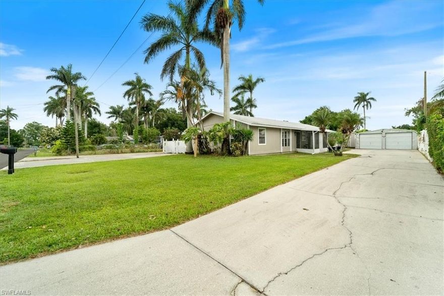 Investment Opportunity or Multi Generational Living in North Fort Myers. Located just minutes from downtown and the Caloosahatchee Bridge, this updated duplex offers both versatility and value. Each side has its own private screened lanai, with a shared front entry area. The larger unit is a 3 bed, 2 bath layout, and the second unit is a 2 bed, 1 bath—ideal for an owner-occupant or rental investor. Major updates were completed including two new AC units, modern kitchens with granite countertops, stylish lighting, and updated bathrooms. The home features a 2014 metal roof, two walk-in laundry rooms, and a fully fenced separate backyard for each unit. A detached two-car metal garage and storage shed provide extra functionality and space. A second driveway available too. With spacious interiors, separate outdoor living areas, and proximity to major routes and amenities, this move-in ready property is perfect for multigenerational living, short- or long-term rental income, or a combo of both. Don’t miss this flexible and well-maintained income property. Schedule your showing today.