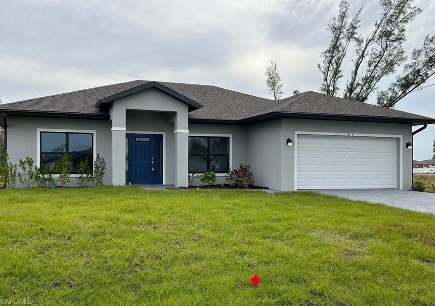 This beautiful nearly brand new home is priced to sell and in an ideal location of Cape Coral. This home is 1,688 square feet under air and features a screened in lanai excellent for outdoor meals and entertaining. The home was completed in 2023 featuring all modern design aspects including stainless steal appliances that are less than 2 years old. The home flooring is a beautiful modern tile and the kitchen is fully equipped for immediate use for group meals. This was not a typical builder spec evidenced by the paver driveway, screened in lanai, and additional touches to make it a turnkey home. The home is also a great investment opportunity and has been rented for $2,650 per month for the past year (documents available for serious buyers). This home will sell quickly considering the price. Seller does not need to sell so do not waste time with low offers. Home can be sold furnished or unfurnished, it is negotiable. (The home is currently constructed as a 3 bedroom + Den but seller can add a closet to the current Den if buyer would like it converted into a bedroom).